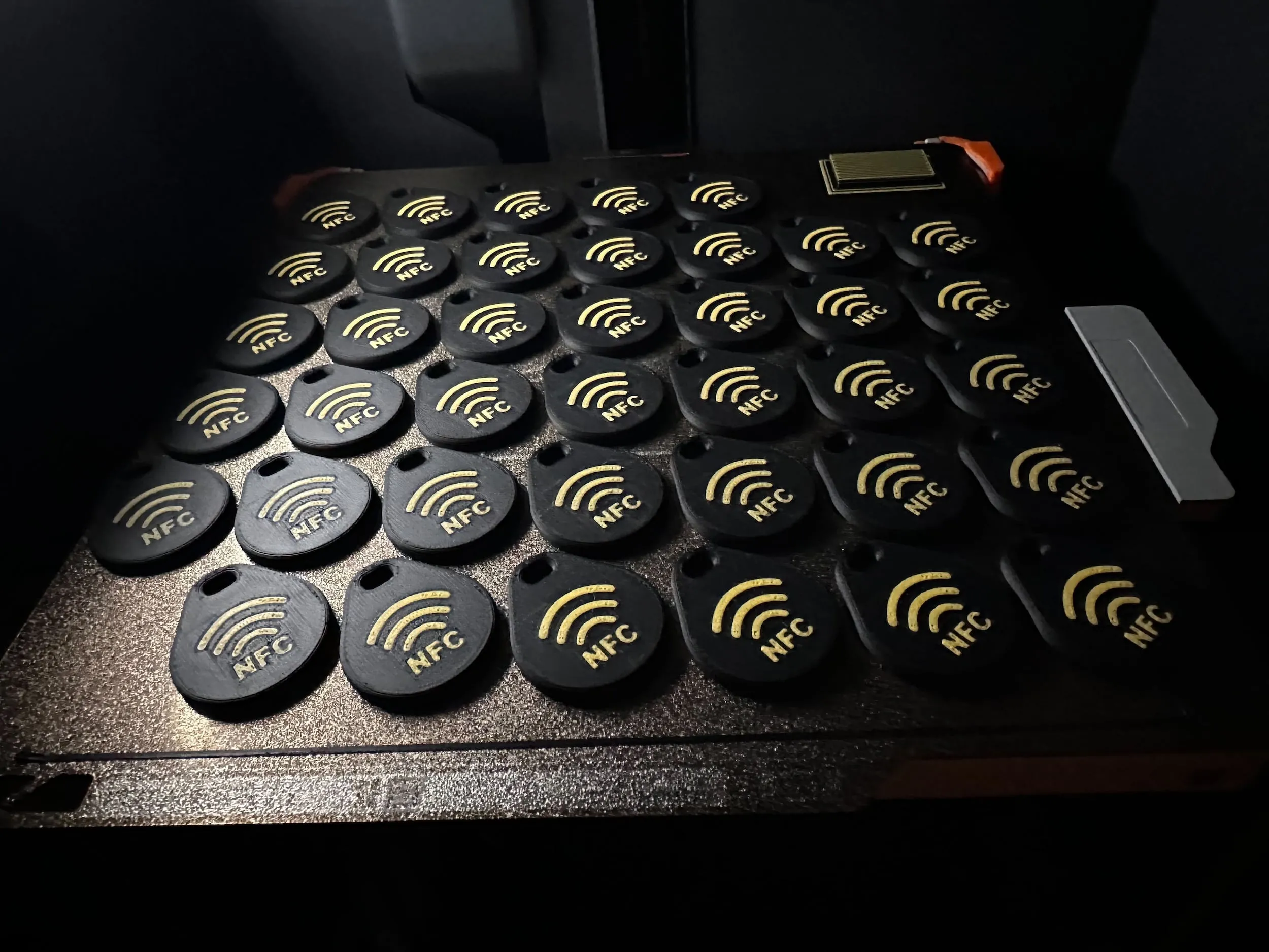 Batch of 39 NFC fobs printed on the Bambu Lab P1S