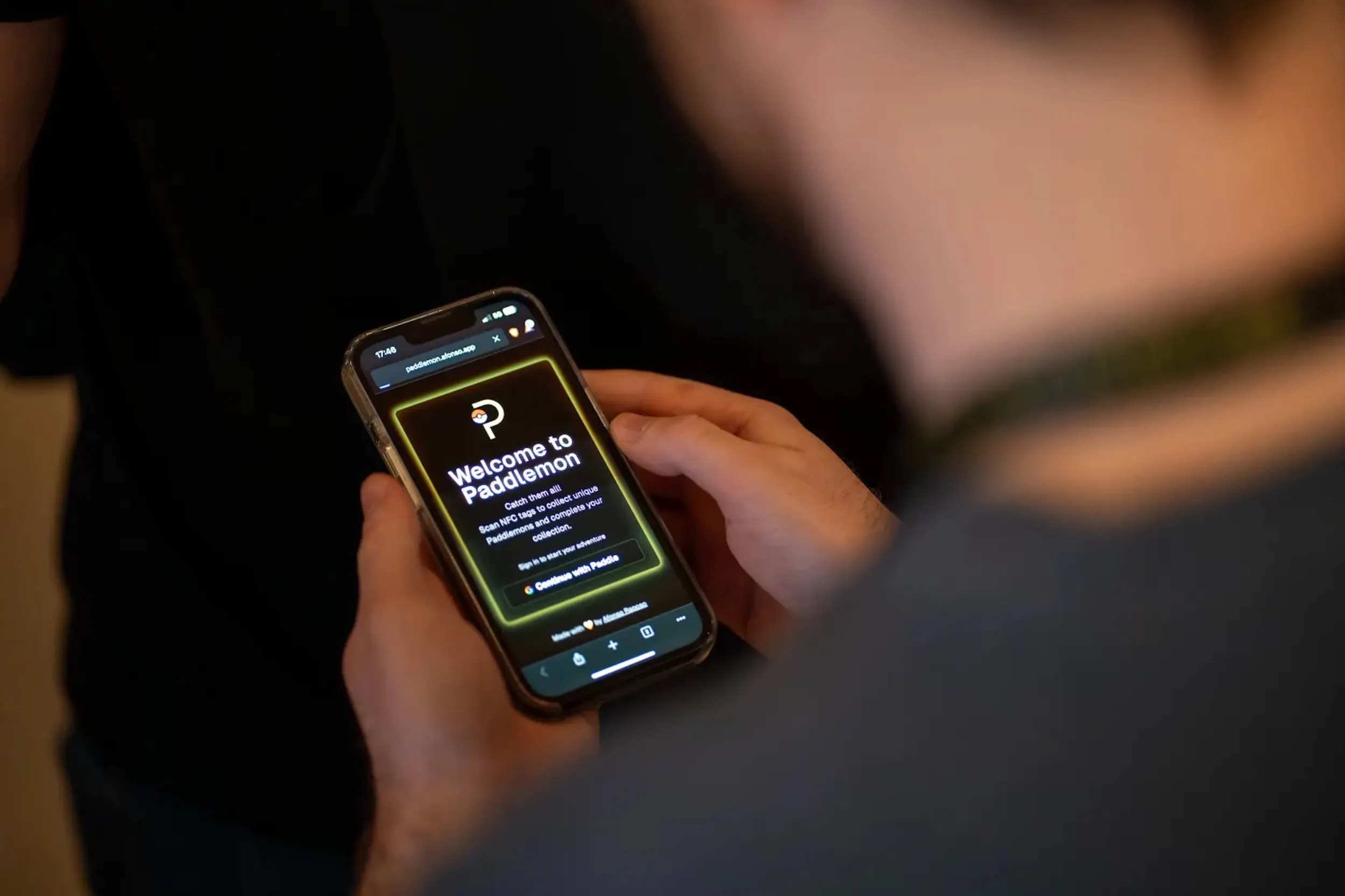 Photo of the web app over the shoulder of a player.